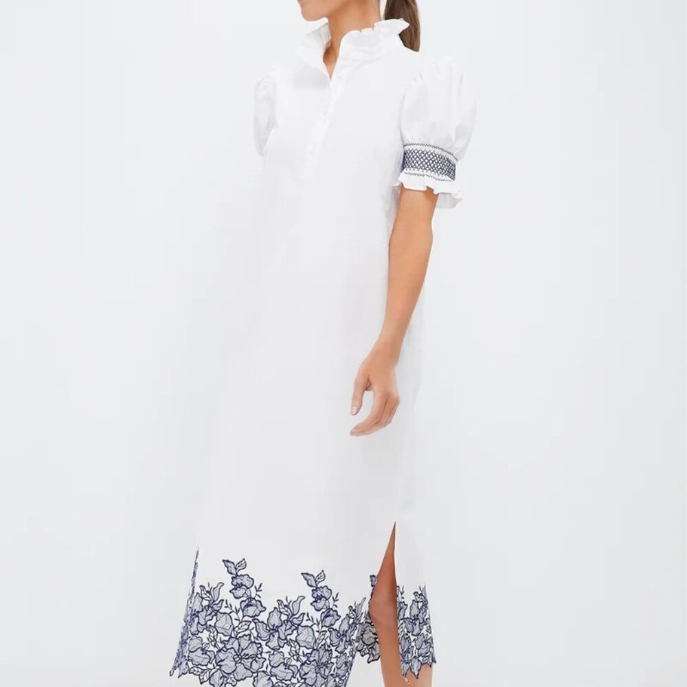 Navy Embroidery Eliza Midi Dress